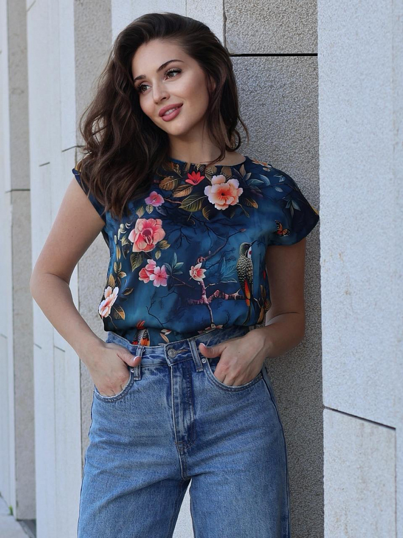 Блуза "Base"_О17/синие птички